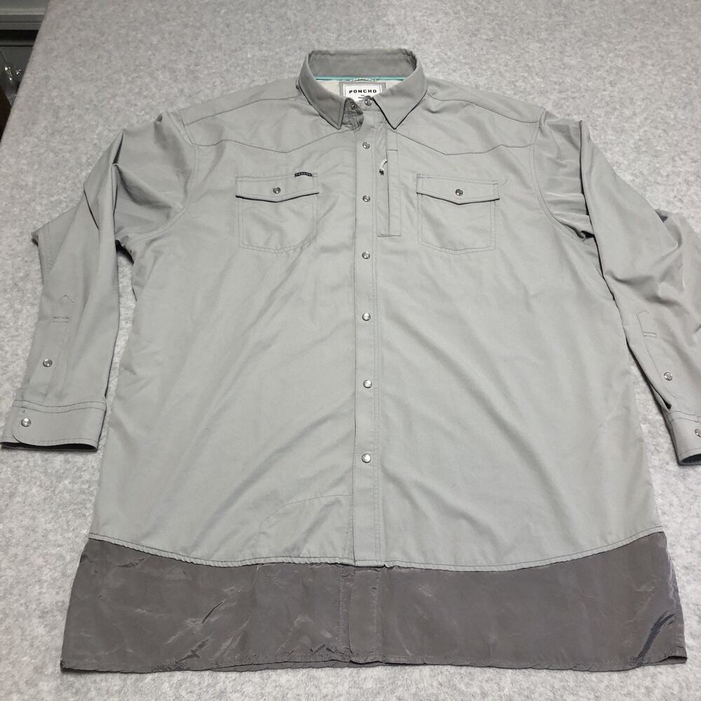 Poncho Shirt Mens XXL Pearl Snap Gray Western Fishing Outdoor Vented